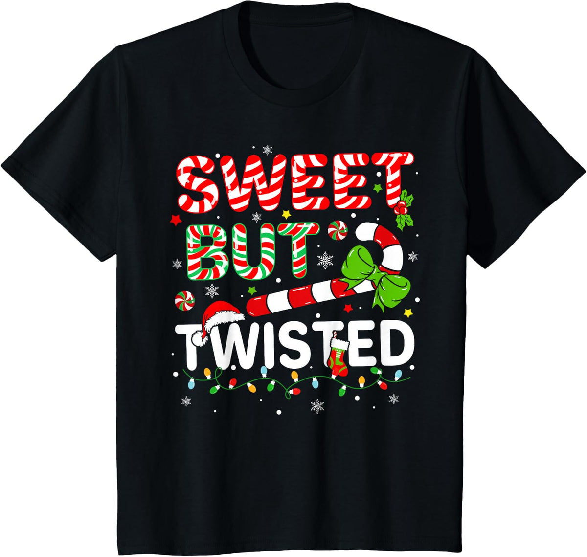 Sweet But Twisted Funny Christmas Candy Cane Xmas Holiday T-Shirt - Black