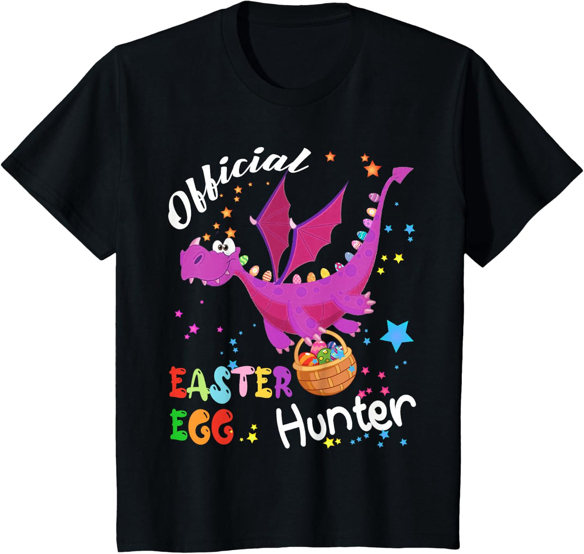 Official Easter Egg Hunter Easter Dragon Holding Egg Basket T-Shirt - Black