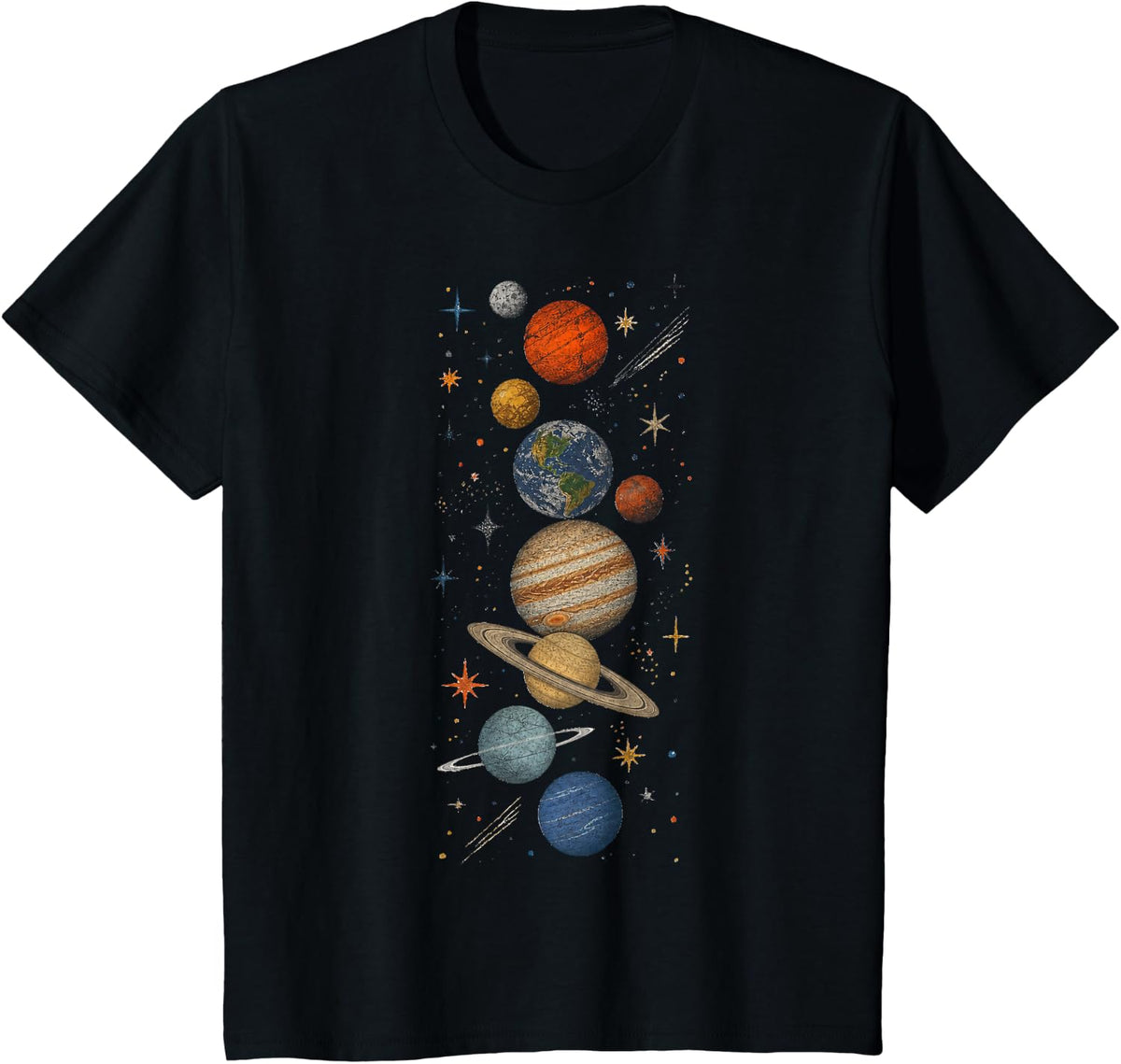 Solar System Planets Vintage T-Shirt - Black