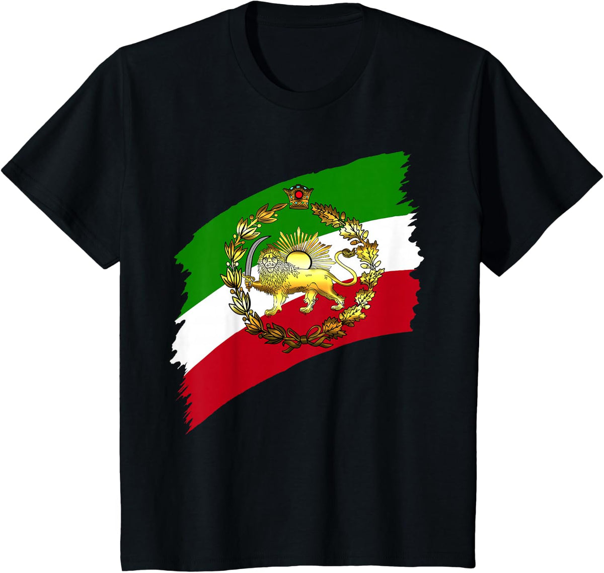 Iran Flag with Lion and Crown T-Shirt - Black