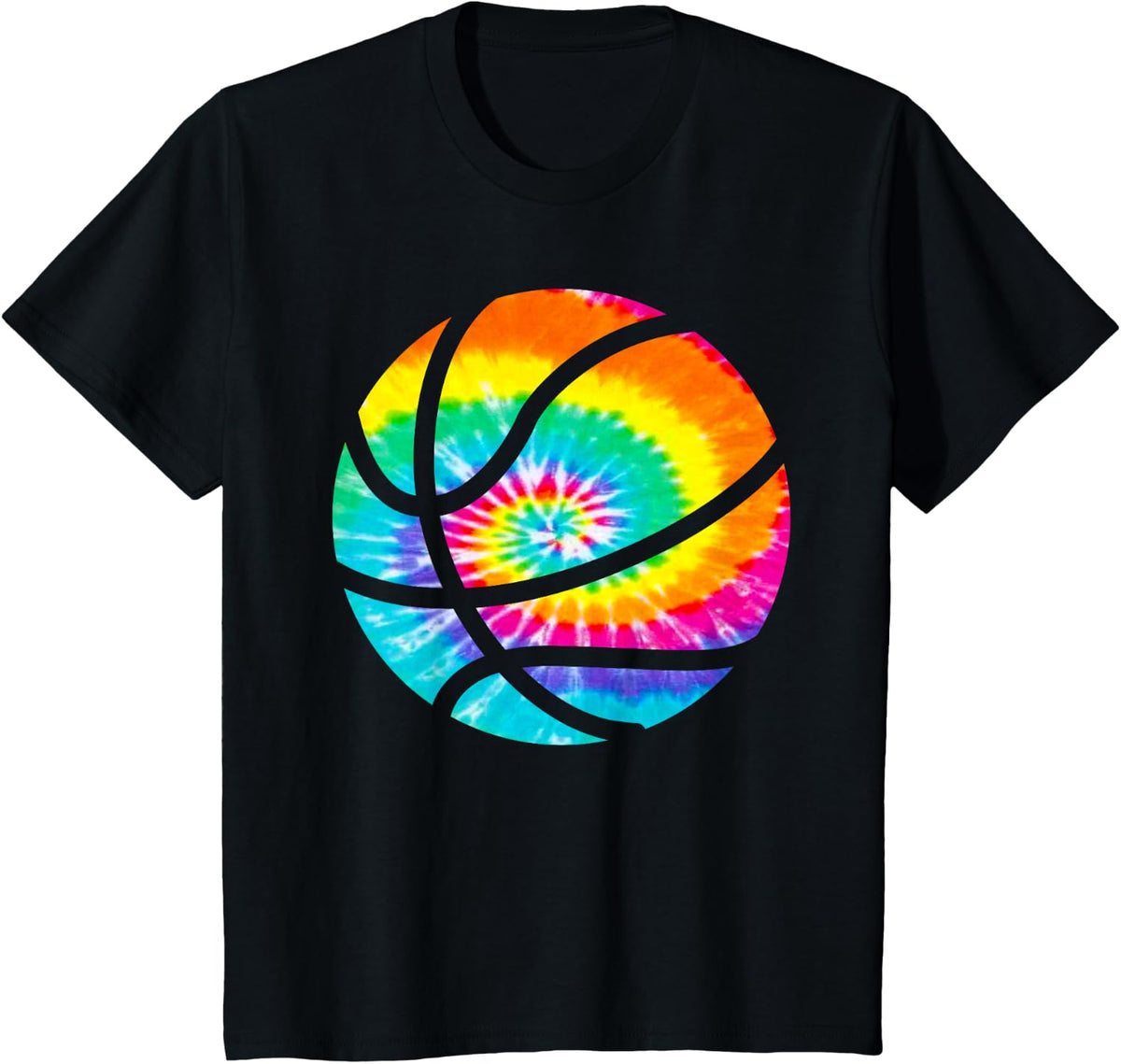 Basketball Tie Dye Shirt - Rainbow Trippy Hippie Tee Shirt T-Shirt - Black