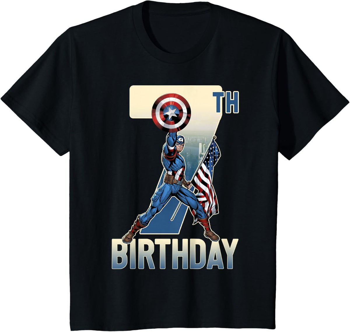 Marvel Captain America 7th Birthday Graphic T-Shirt T-Shirt - Black