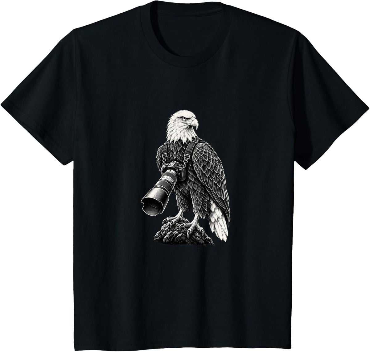 Funny Bald Eagle Long Lens Wildlife Photographer T-Shirt - Black