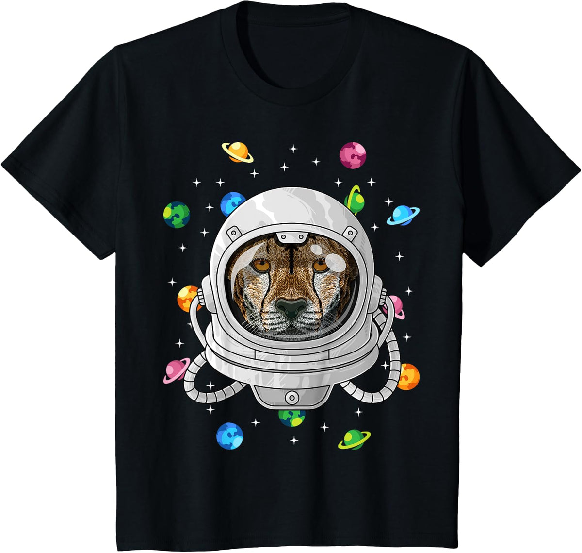 Cheetah Astronaut Animal Deep In Space Cosmic Universe T-Shirt - Black