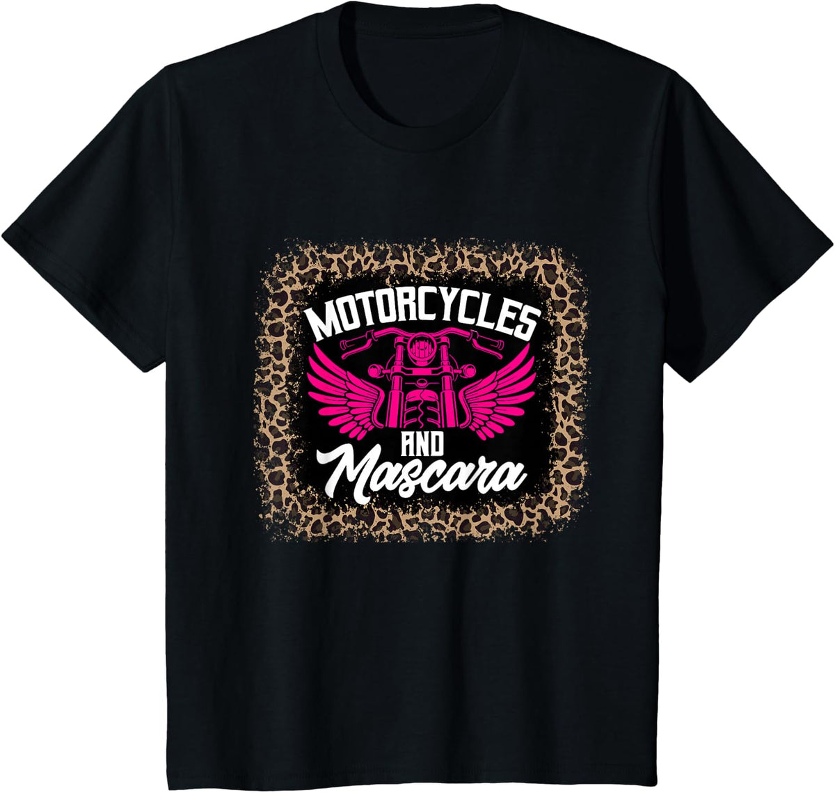 Motorcycle And Mascara Shirt For Women Leopard Print T-Shirt - Black