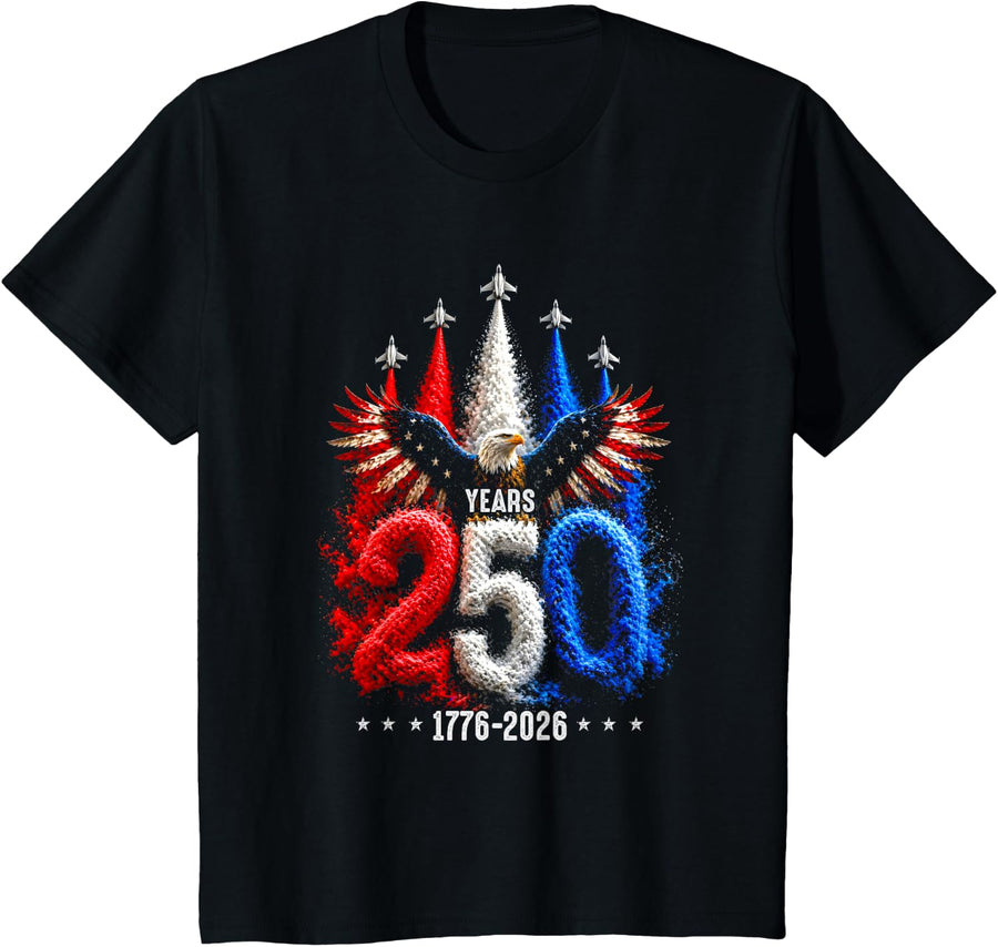 250th Anniversary Freedom 1776-2026 American 4 July USA T-Shirt - Black