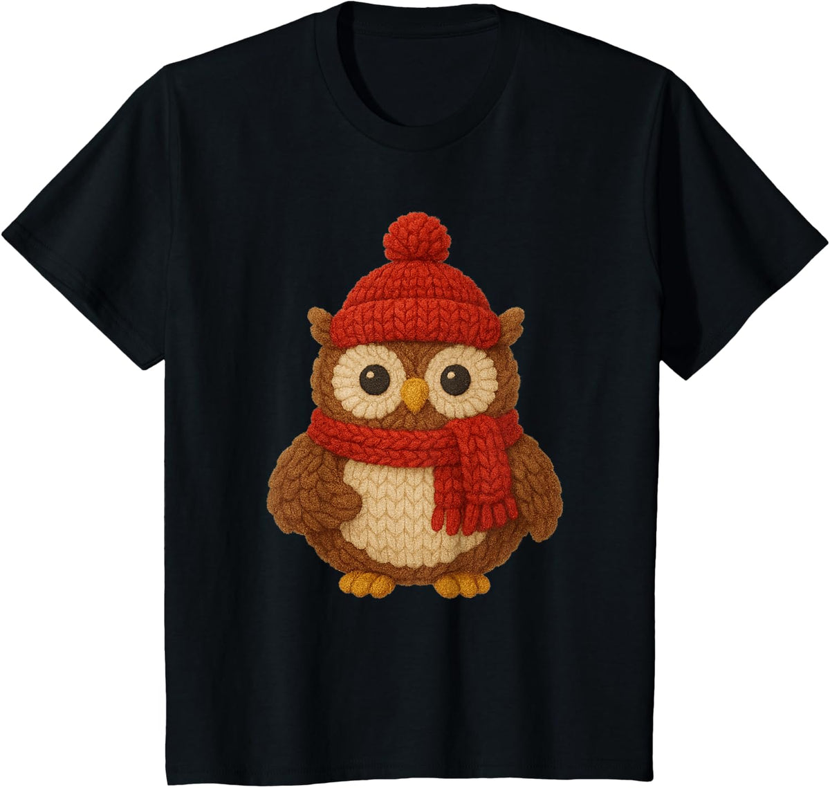 Cute Christmas Owl Winter Snow T-Shirt - Black