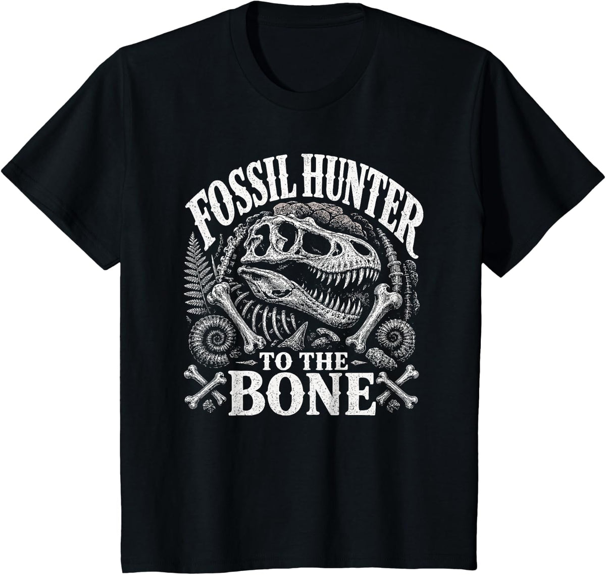 Fossil Hunter Dinosaur Skeleton Paleontology Design T-Shirt - Black