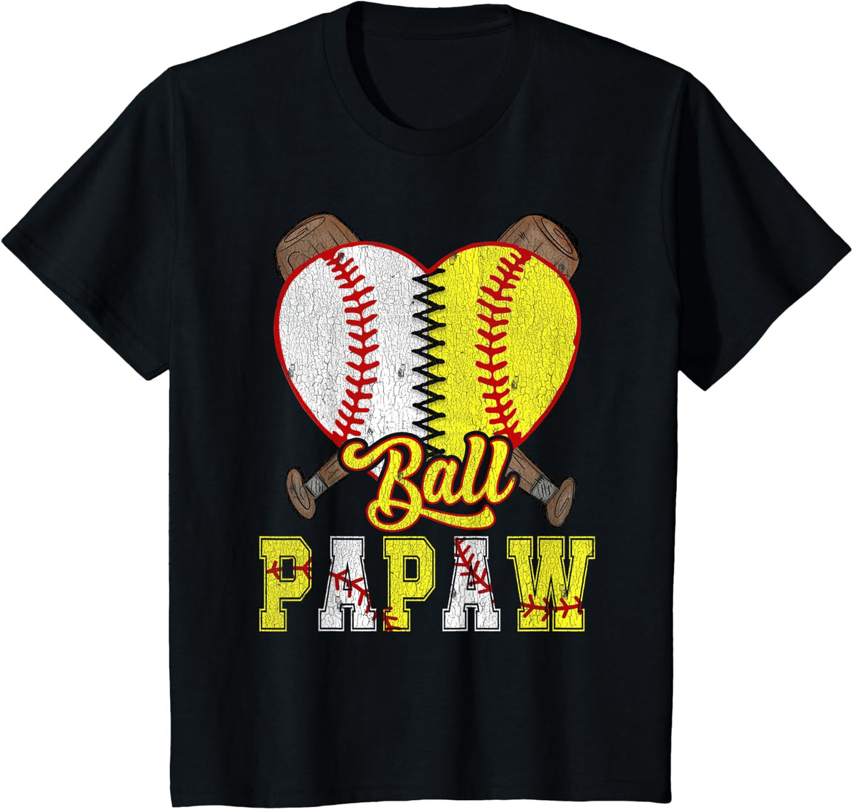 Papaw Of Both Ball Papaw Half Softball Half Baseball T-Shirt - Black