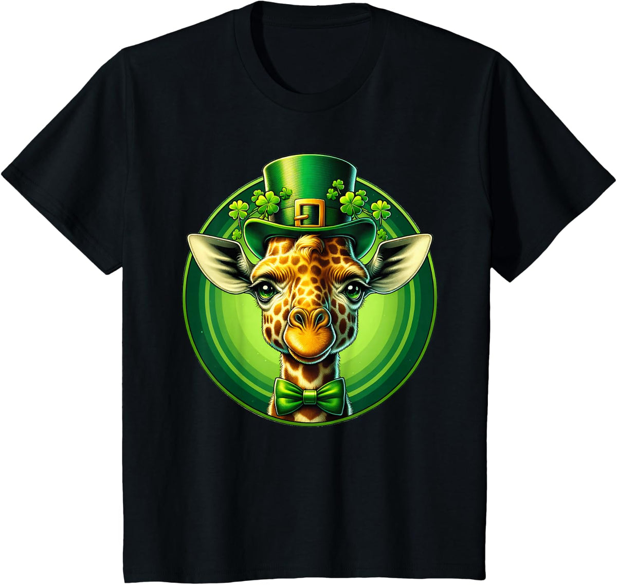 Funny Leprechaun Giraffe St Patricks Day Kids Men Women T-Shirt - Black