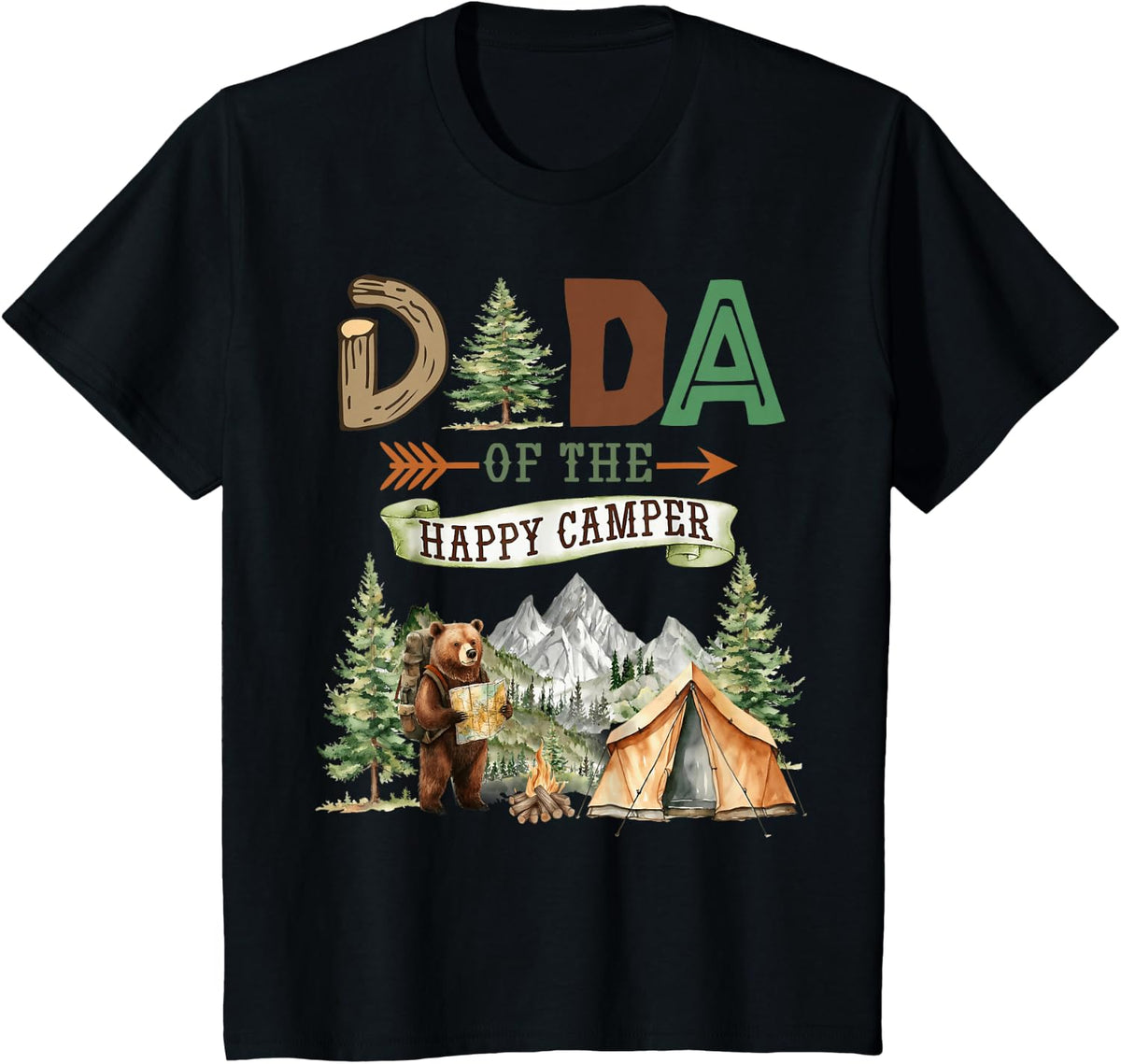 Dada of The Happy Camper First Birthday Camping T-Shirt - Black