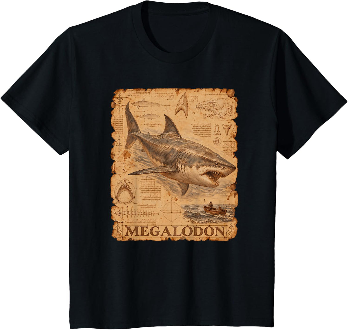 The Great Megalodon Shark Prehistoric Retro Paleontology T-Shirt - Black