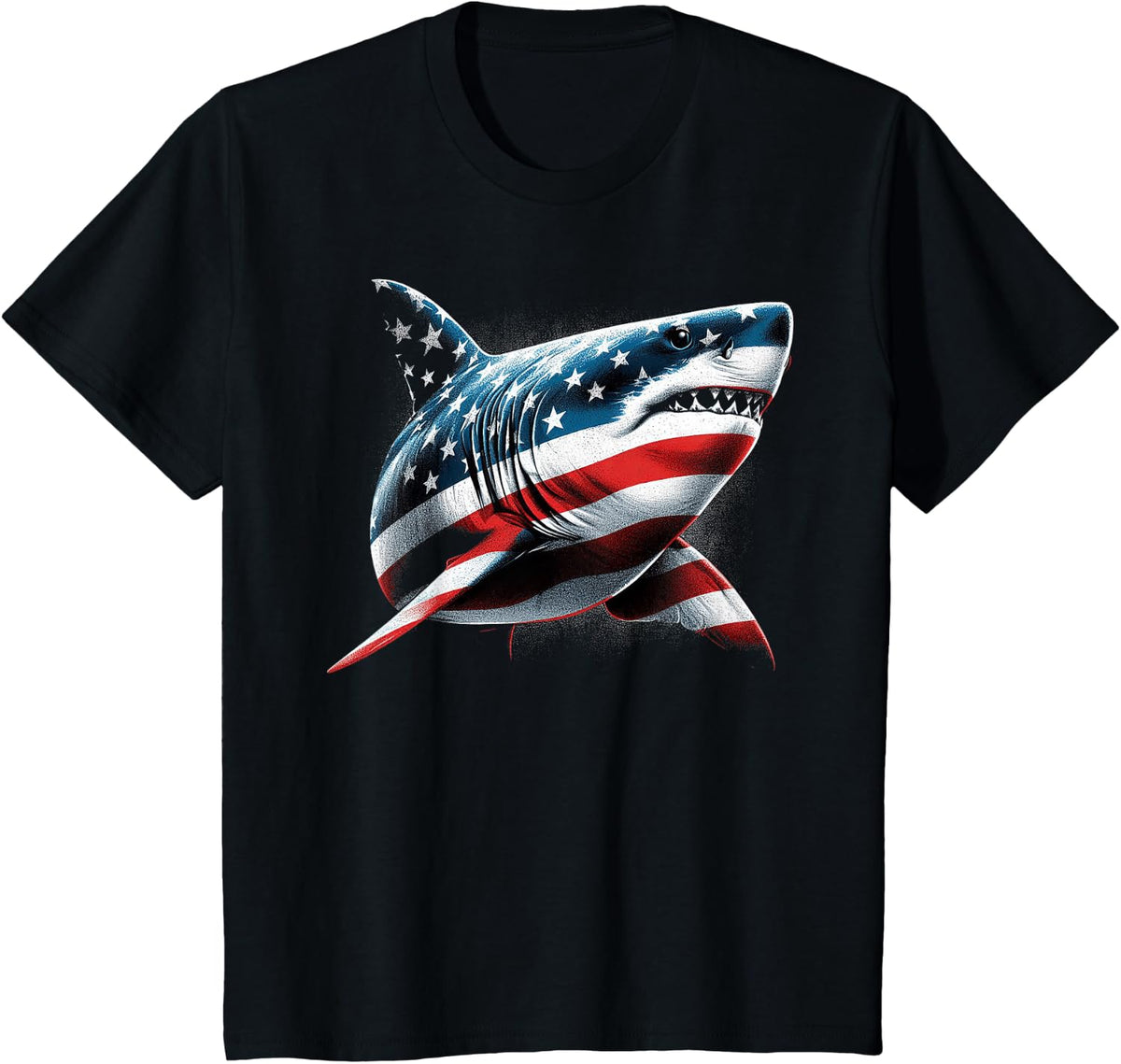 Shark USA Flag American 4th of July Patriotic Men Women T-Shirt - Black