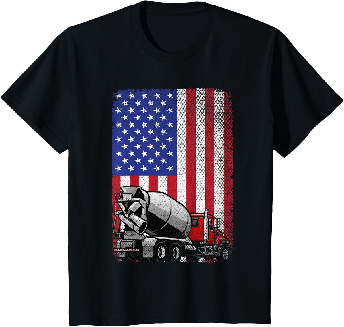 Patriotic Cement Truck Driver Concrete Mixer American Flag T-Shirt - Black
