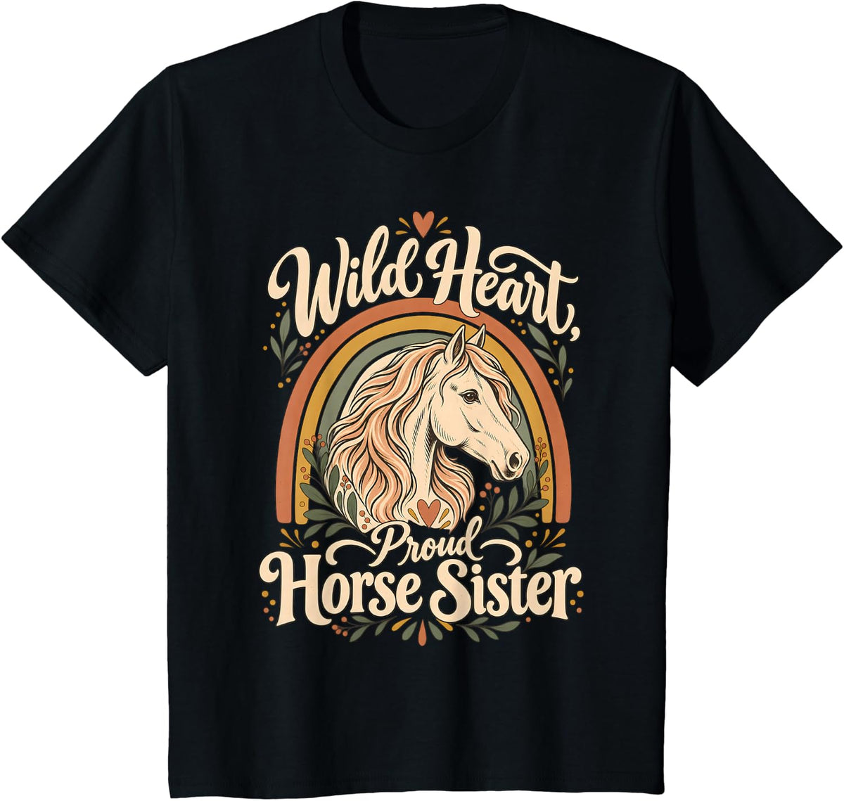 Horse Sister Boho Rainbow Wild Heart Proud Horse Sister T-Shirt - Black