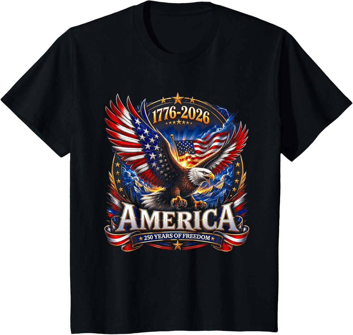 USA Independence 250th Anniversary 1776 2026 Patriotic Eagle T-Shirt - Black