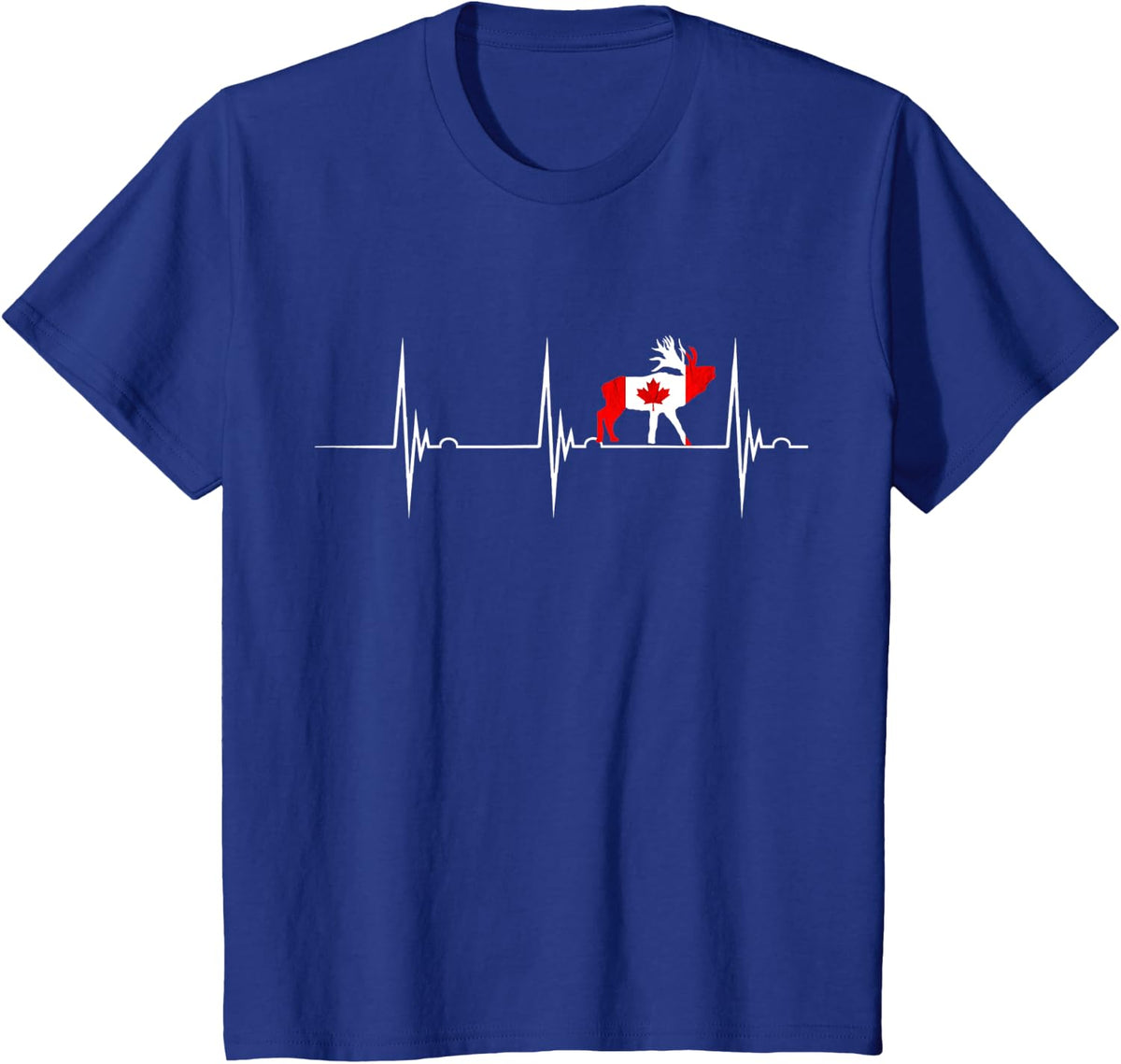Canadian Moose Heartbeat EKG Pulse Canadian Flag Canada T-Shirt - Royal Blue