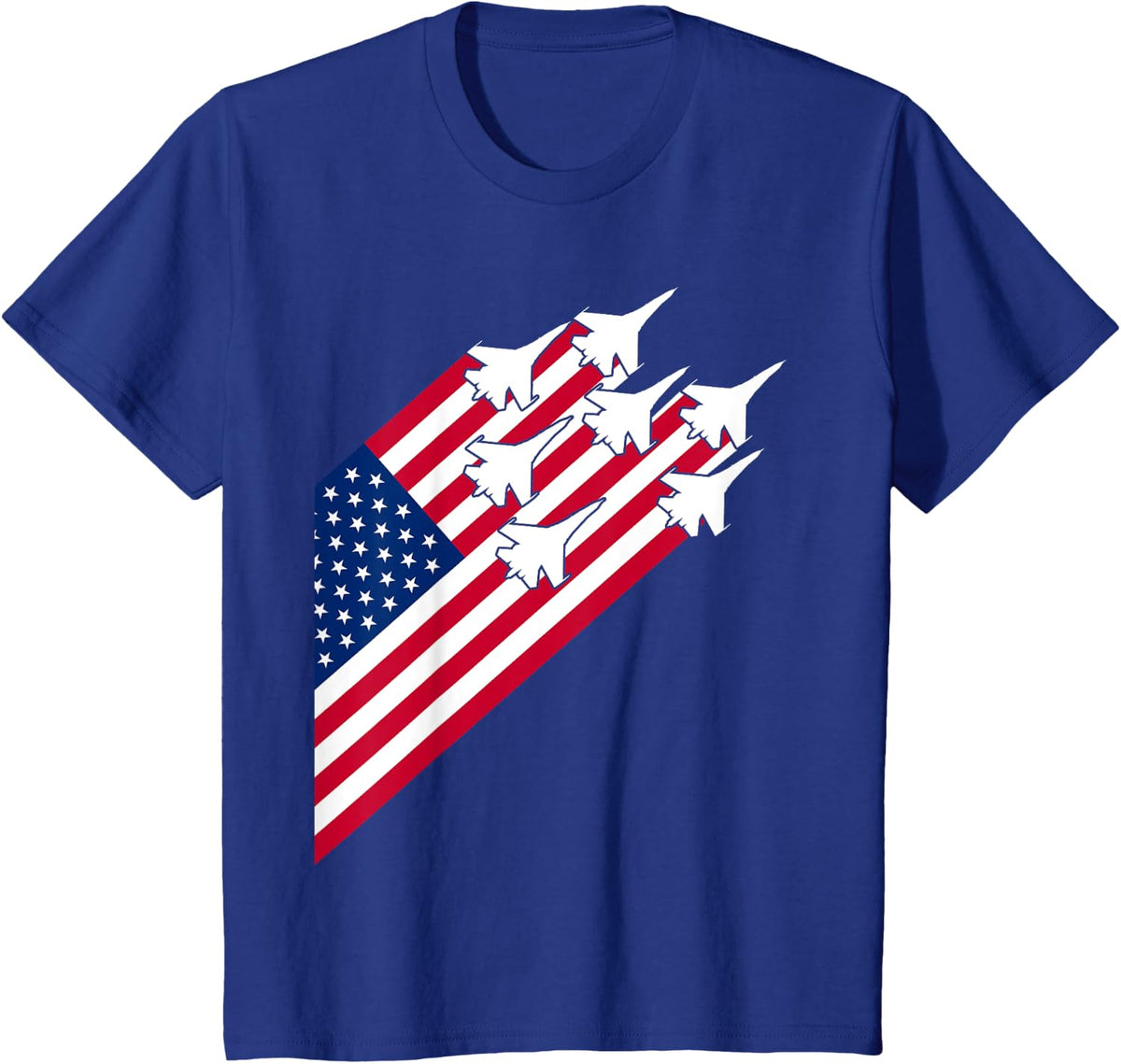 Fighter Jets USA Flag 4th of July Fighter Jet Flag T-Shirt - Royal Blue