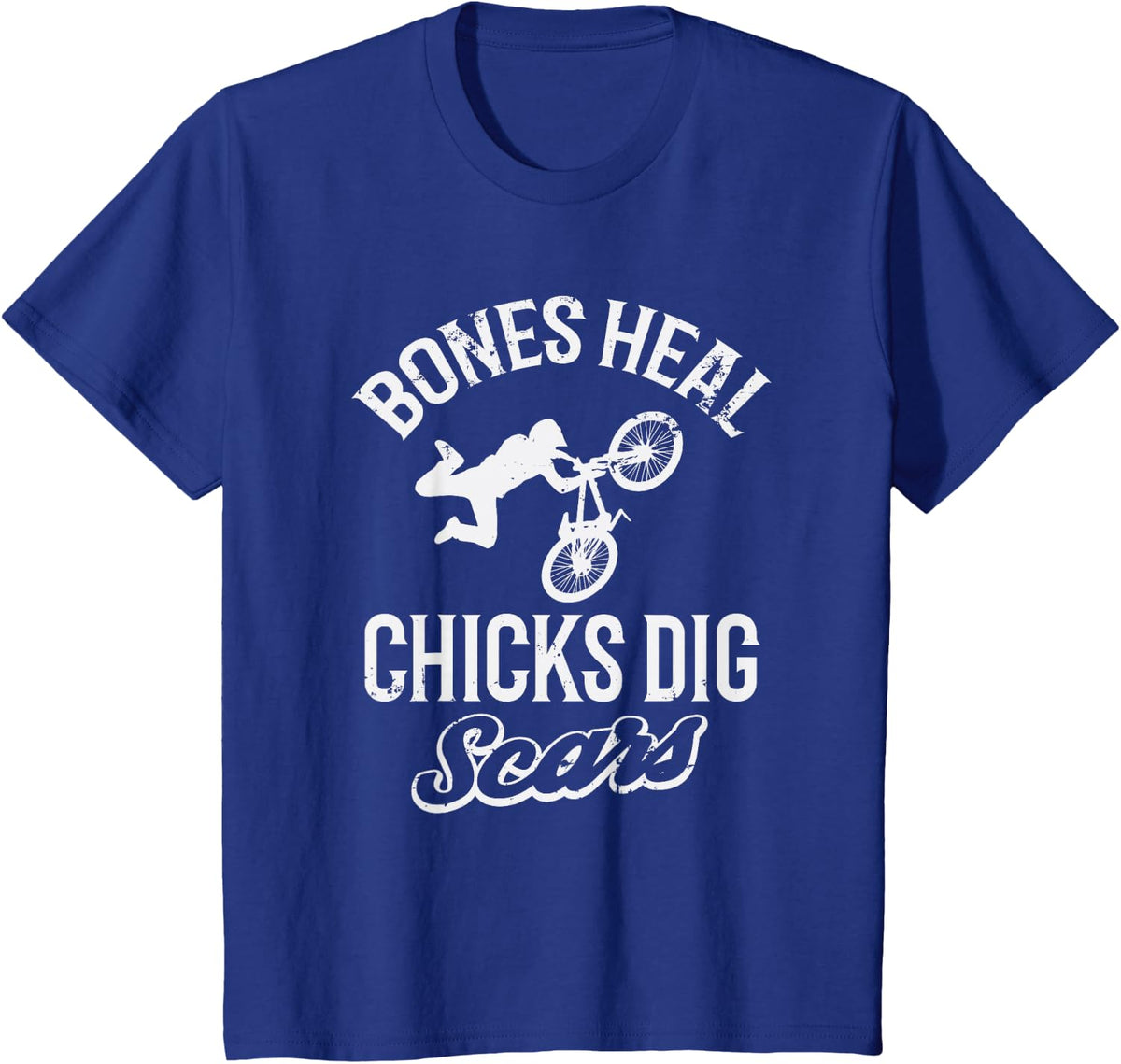 Funny Bones Heal Chicks Dig Scars BMX Biking T-Shirt - Royal Blue