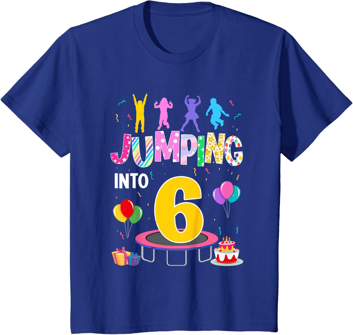 Jumping Into 6 Year Old Birthday Party Trampoline Theme T-Shirt - Royal Blue
