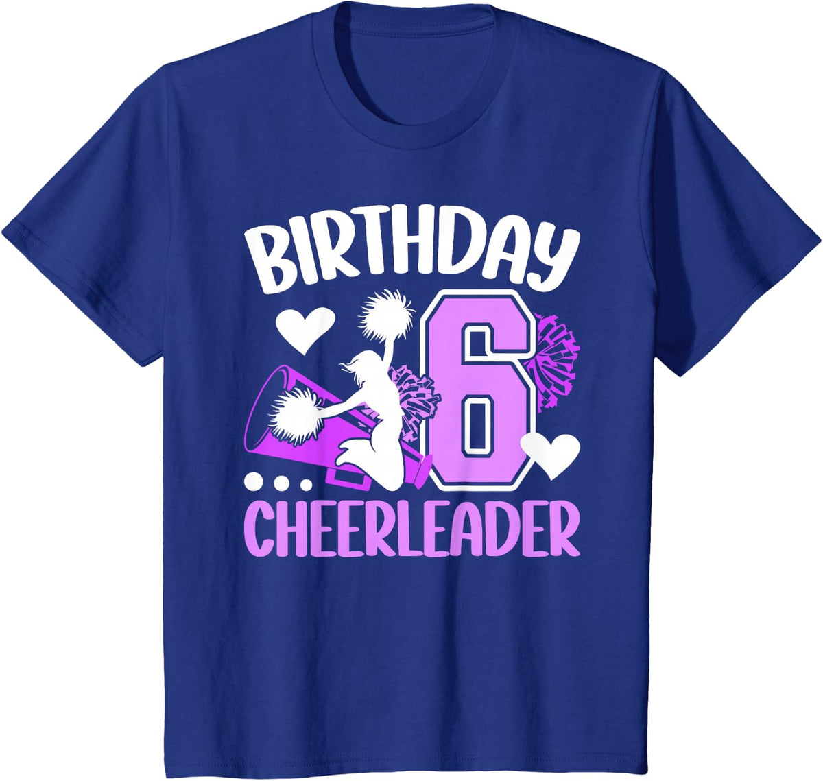 Kids 6th Cheer Birthday Party 6 Year Old Cheerleader T-Shirt - Royal Blue