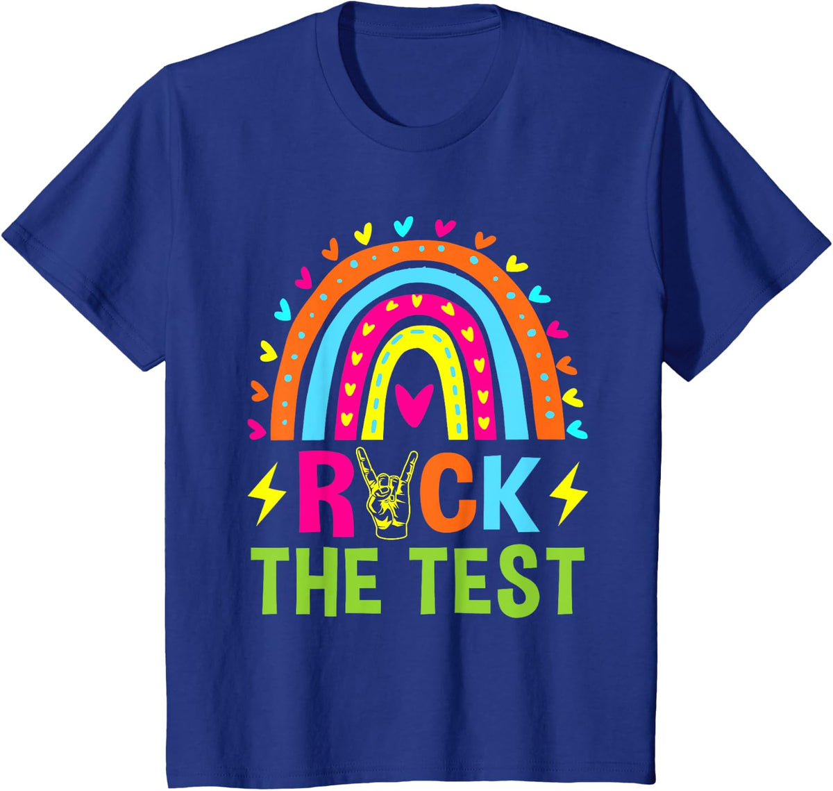 Rock The Test Rainbow Testing Day Motivational Teacher Kids T-Shirt - Royal Blue