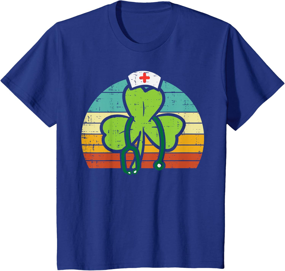 Shamrock Nurse Stethoscope Retro St Patricks Day Nurses RN T-Shirt - Royal Blue