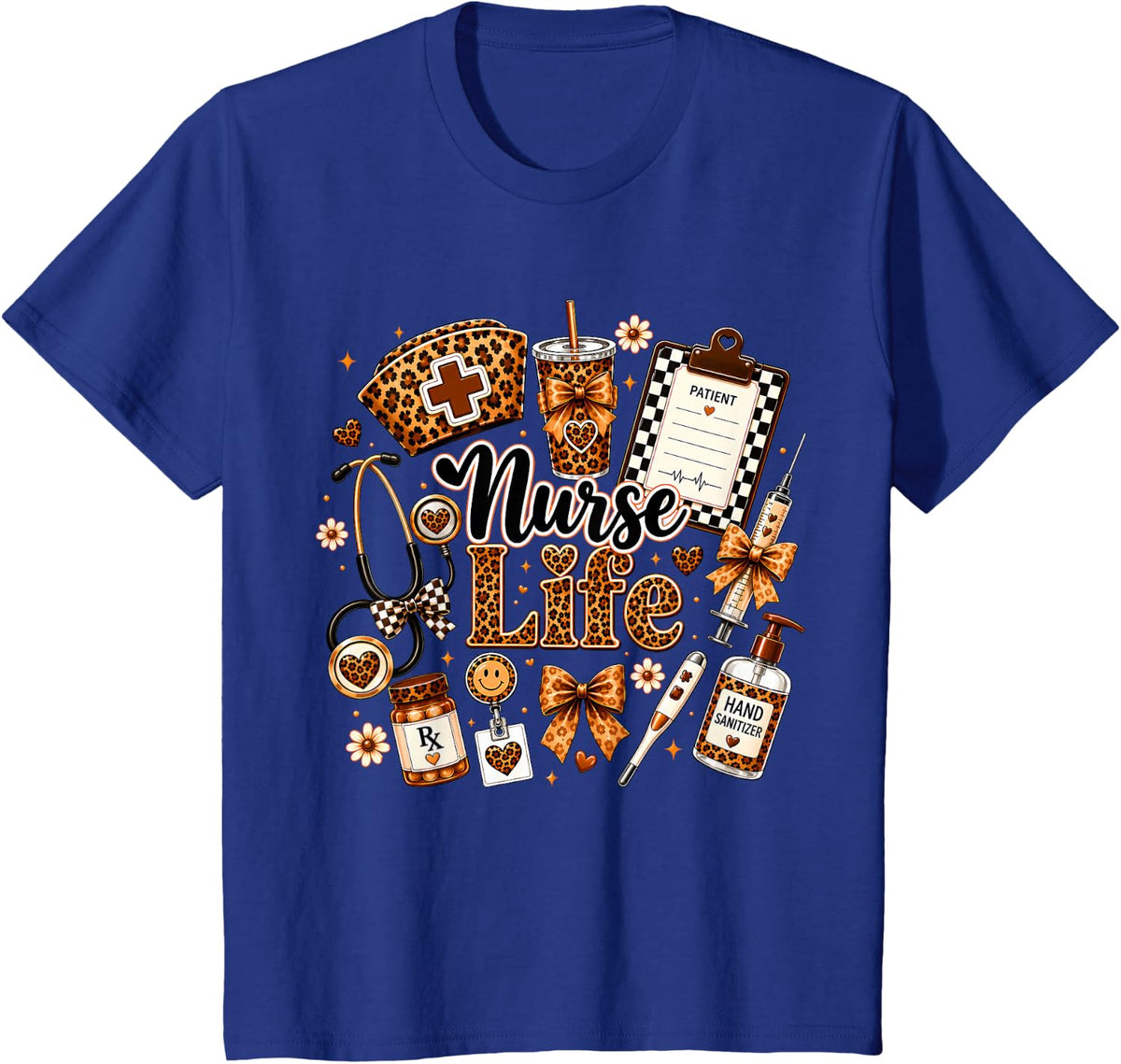 Nurse Life Leopard Print Medical Healthcare Appreciation T-Shirt - Royal Blue