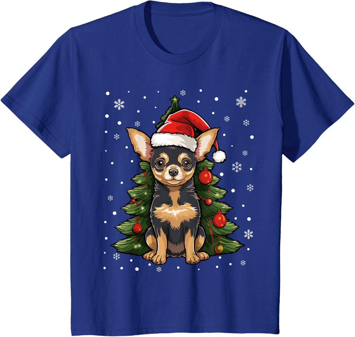 Chihuahua Dog Christmas Tree Santa Hat Xmas Pajama T-Shirt - Royal Blue