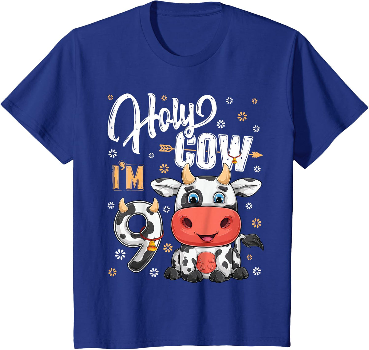Holy Cow I'm nine 9 Year Old Cows Farm Theme 9th Birthday T-Shirt - Royal Blue