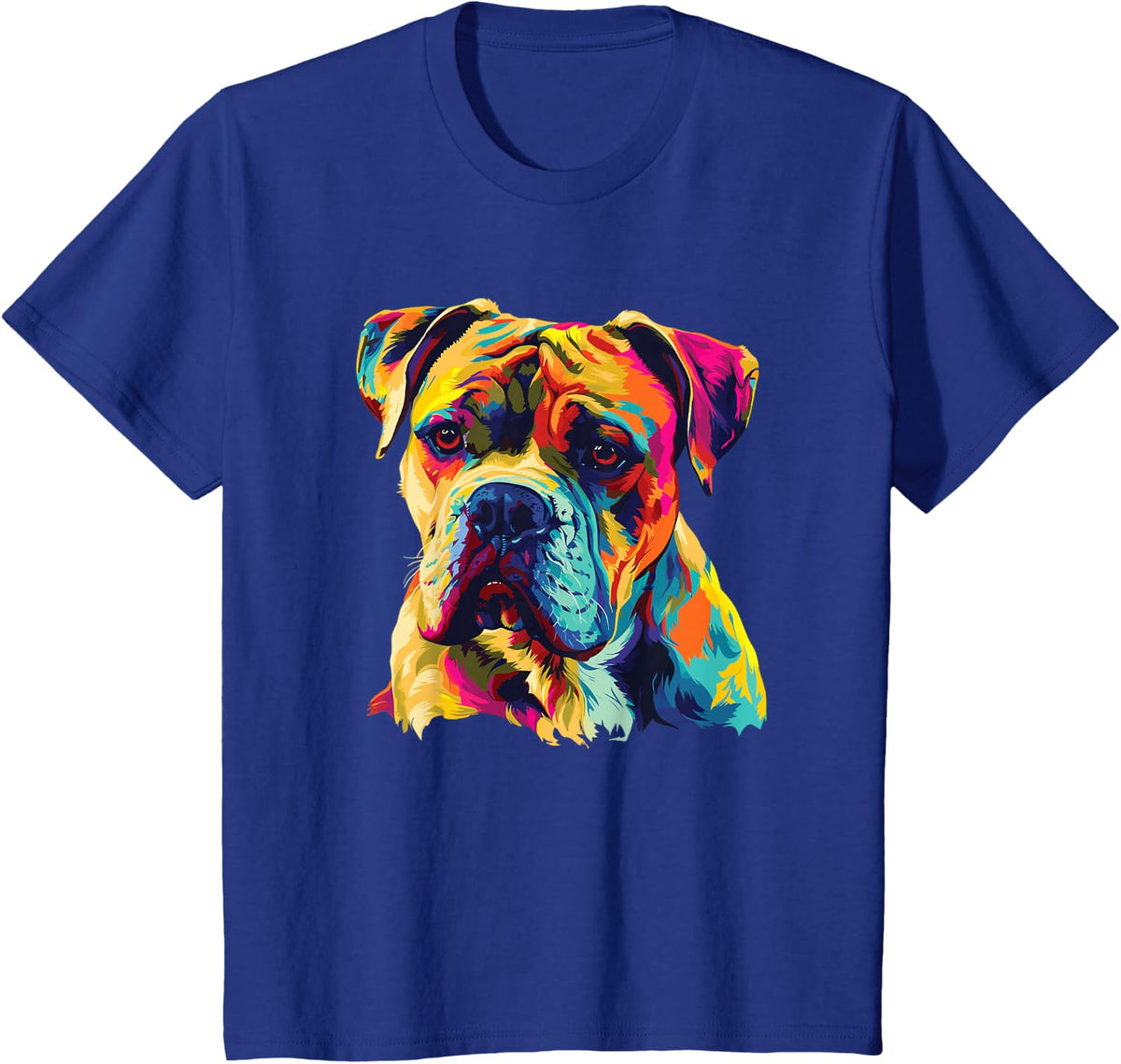 Watercolor Colorful American Bulldog Dog T-Shirt - Royal Blue