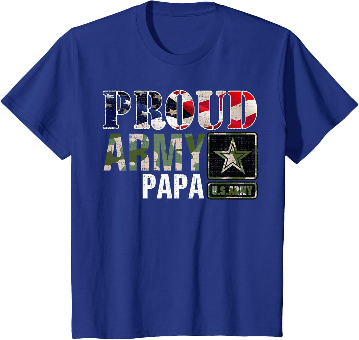 Vintage Proud Army Papa Camo With American Flag Gift T-Shirt - Royal Blue