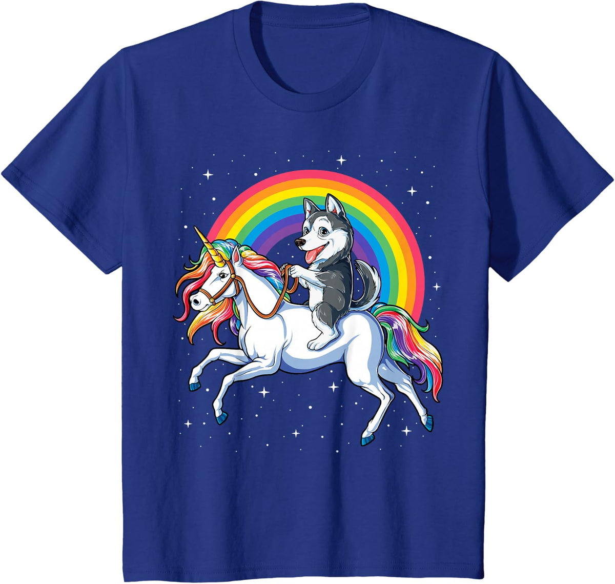 Siberian Husky Unicorn T shirt Girls Space Galaxy Rainbow T-Shirt - Royal Blue
