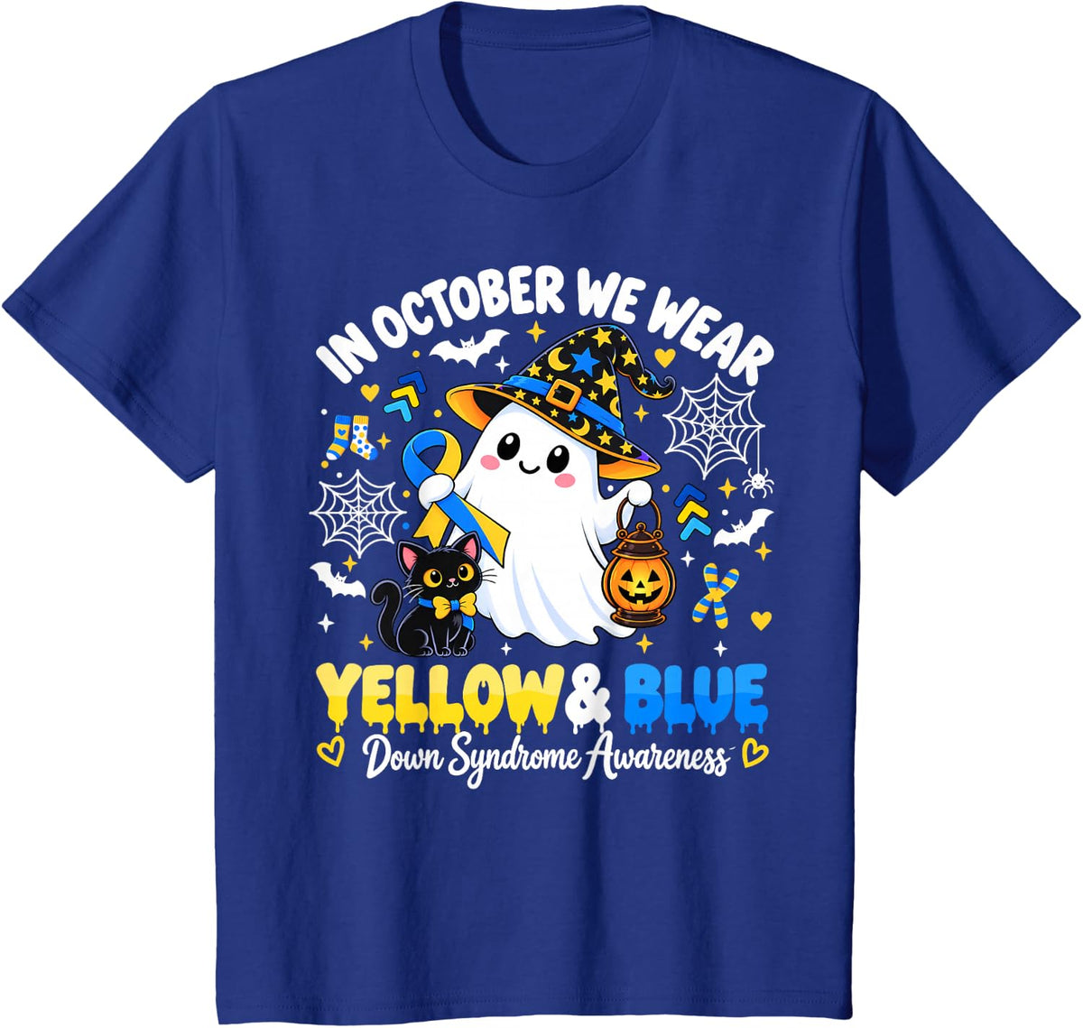in October We Wear Yellow Blue Down Syndrome Halloween Kids T-Shirt - Royal Blue