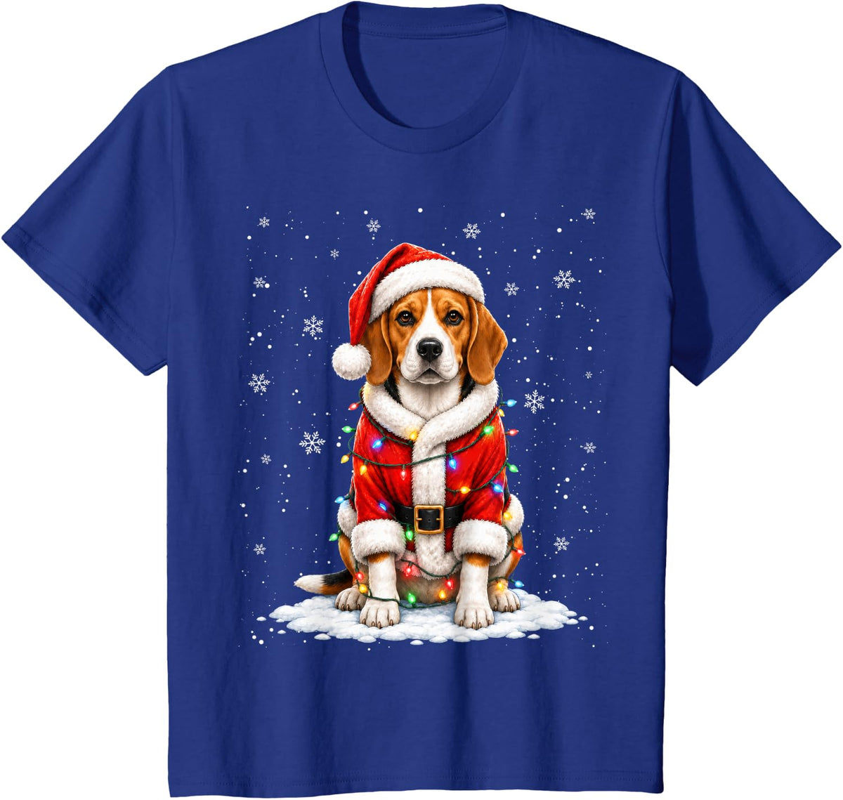 Funny Beagle Santa Christmas Lights Pajama Xmas Dog Lover T-Shirt - Royal Blue
