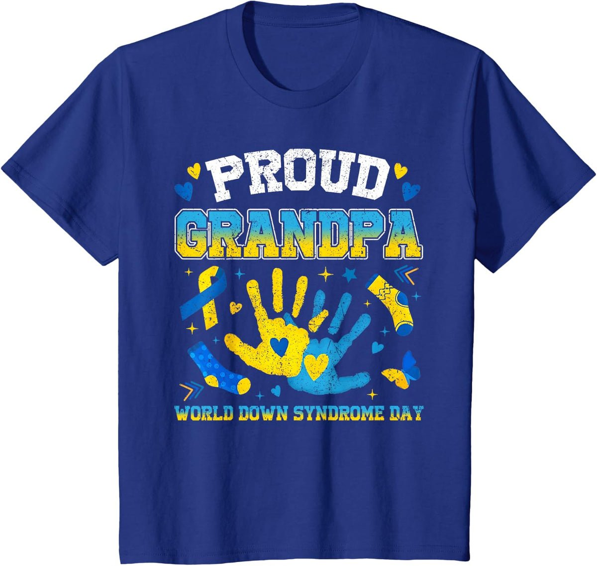 Proud Grandpa World Down Syndrome Awareness Day Matching T-Shirt - Royal Blue