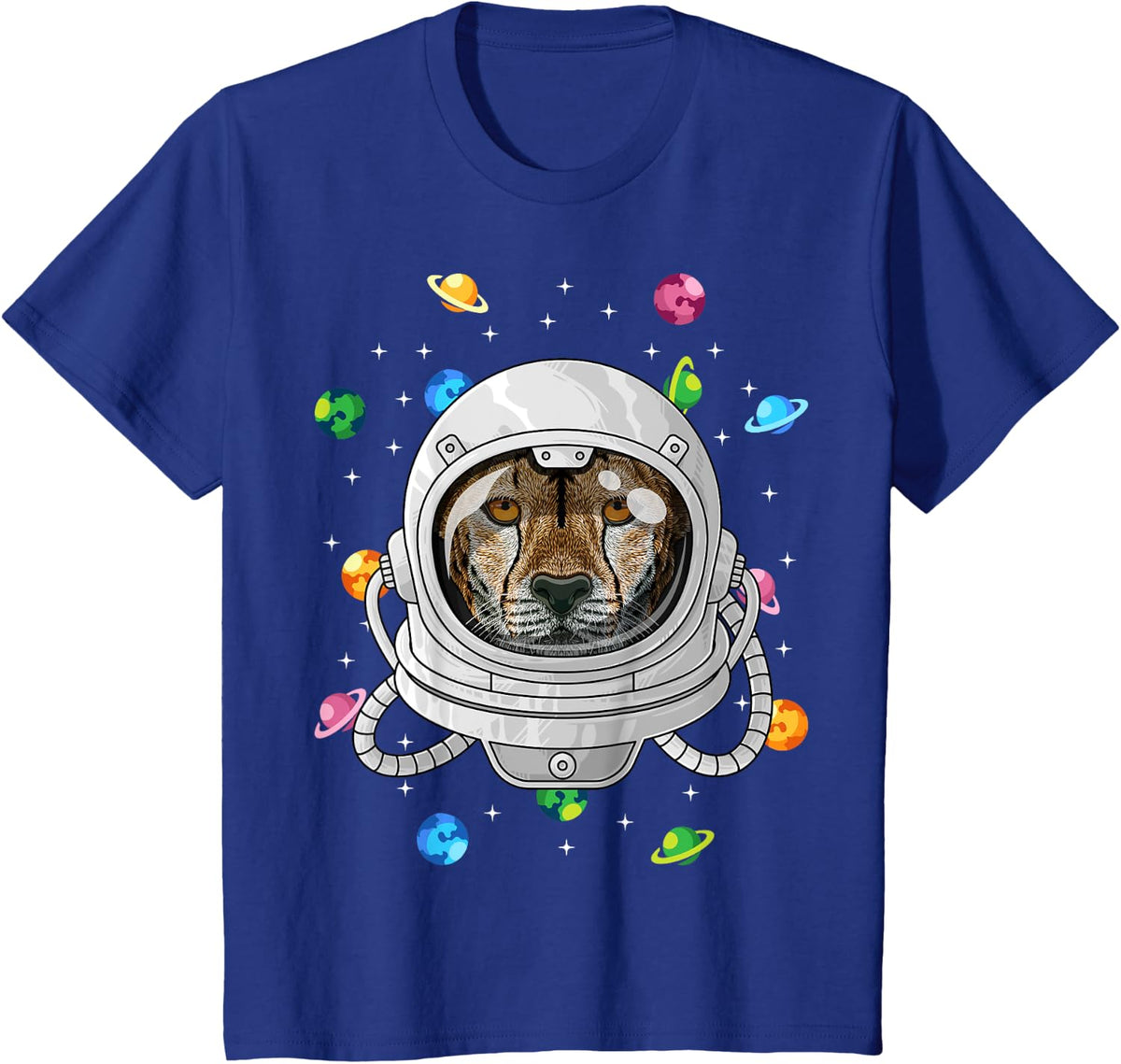Cheetah Astronaut Animal Deep In Space Cosmic Universe T-Shirt - Royal Blue