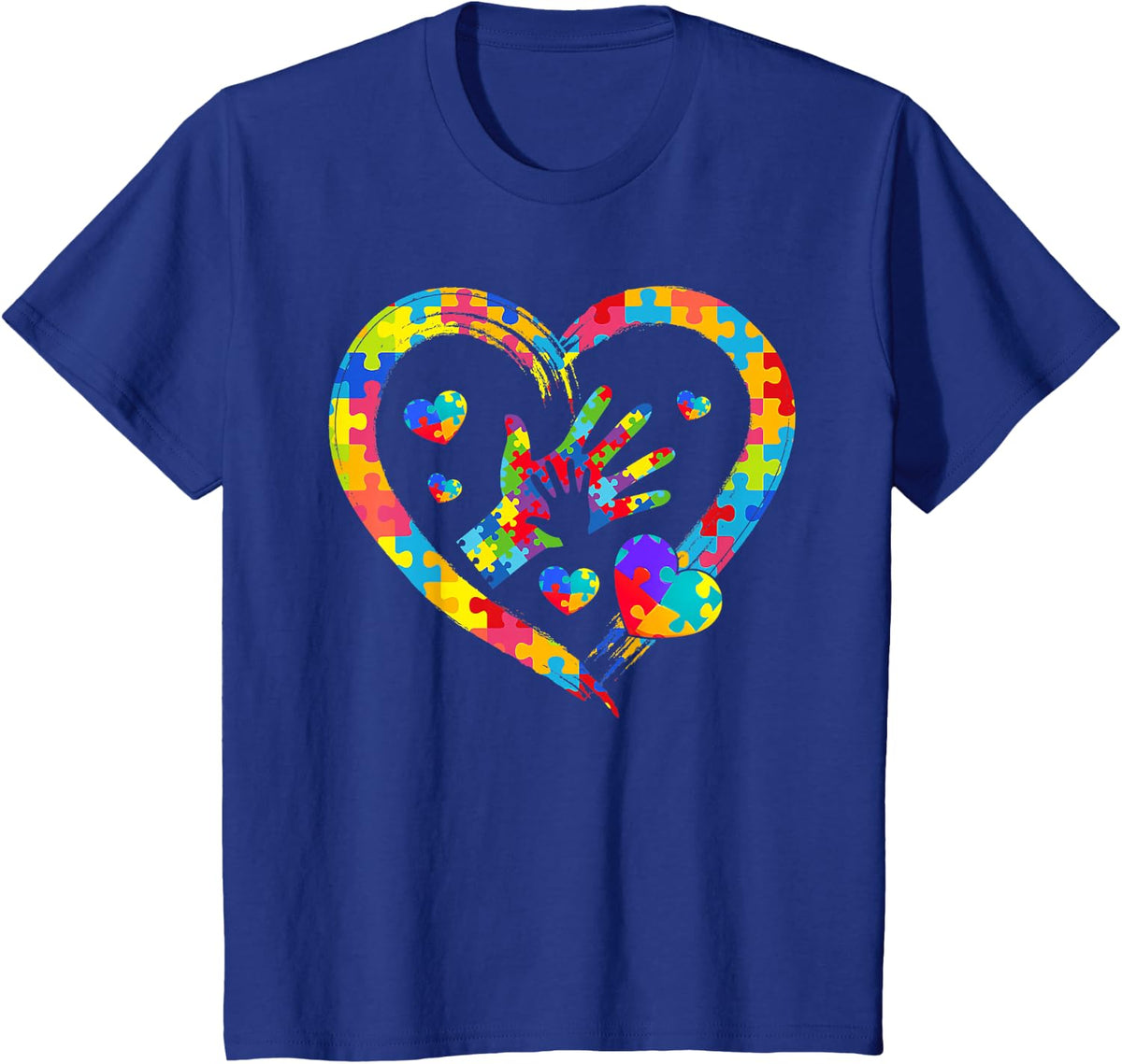 Valentines Day Love Heart Autism Awareness Puzzle Piece T-Shirt - Royal Blue