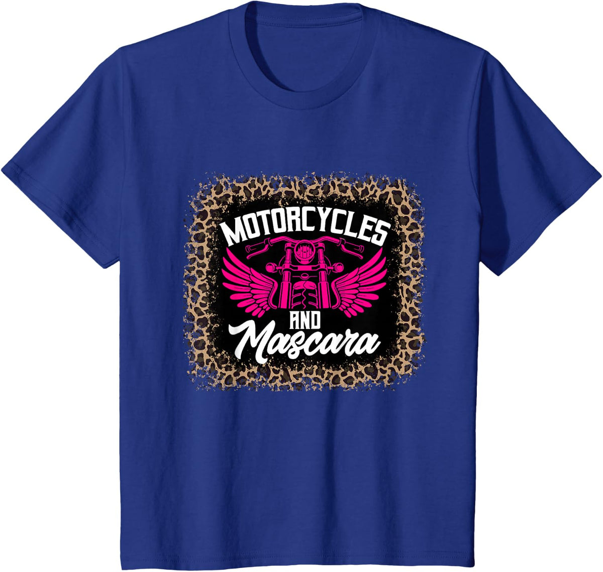 Motorcycle And Mascara Shirt For Women Leopard Print T-Shirt - Royal Blue