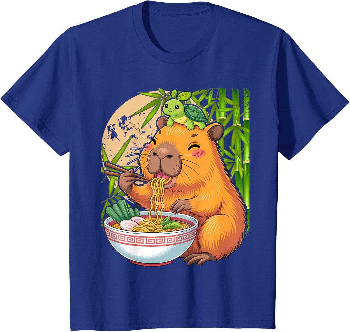 Cute Capybara and Turtle Backpack Ramen Kawaii Capibara Girl T-Shirt - Royal Blue