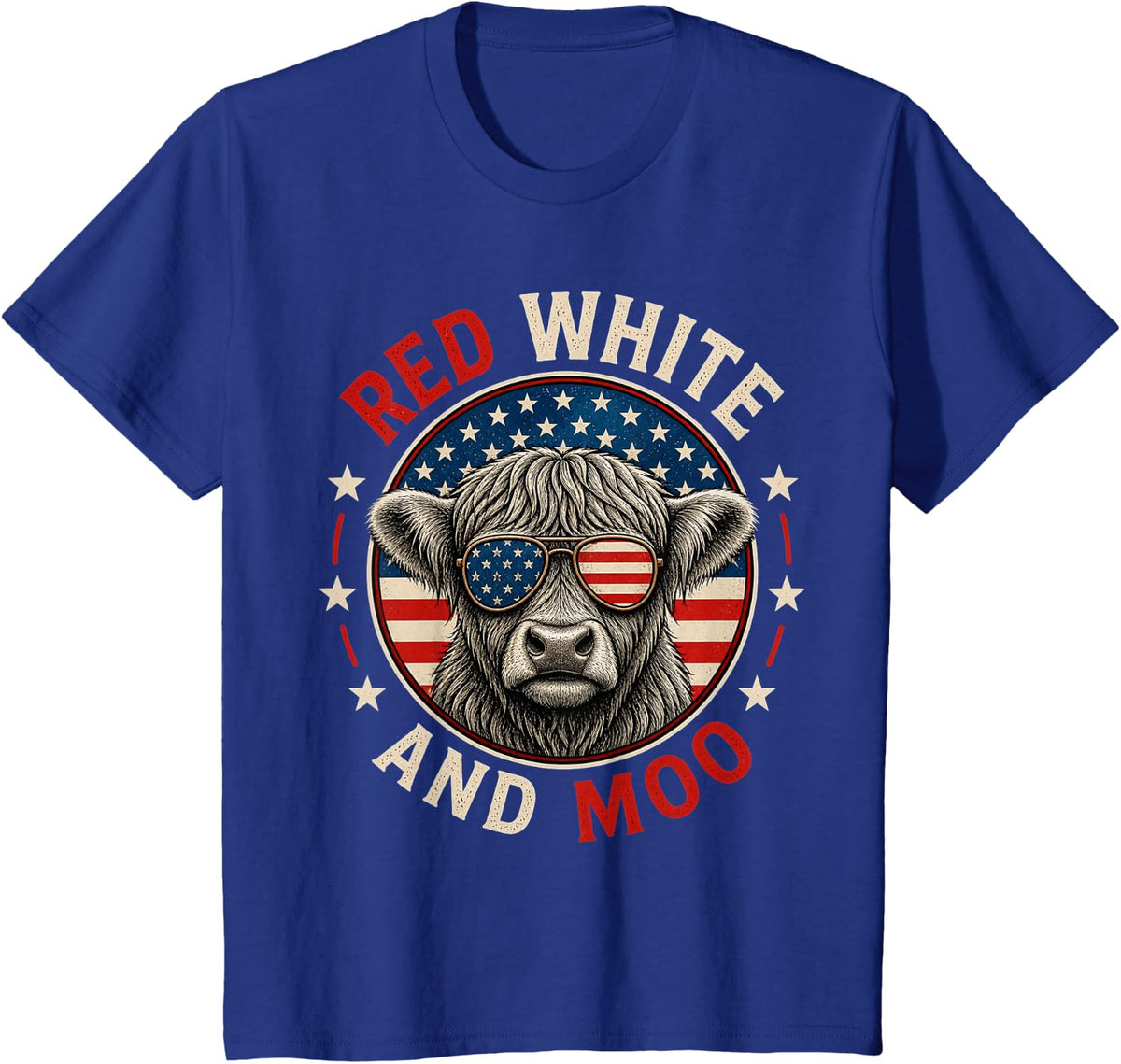 Red White and Moo Funny Toddler Highland Cow 4th of July T-Shirt - Royal Blue