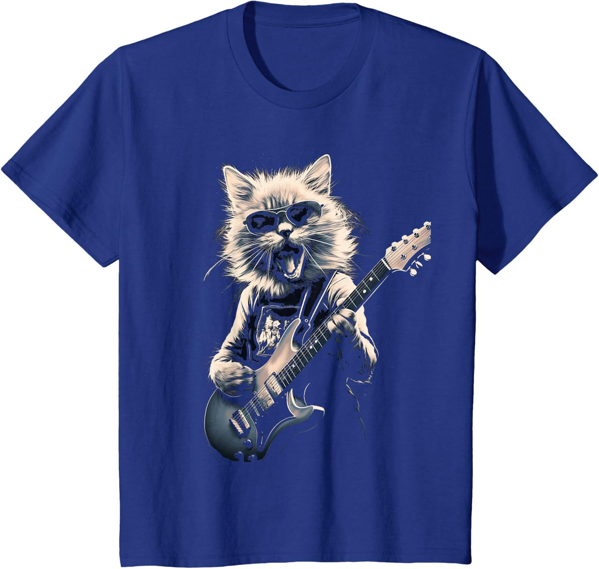 Cat Playing Bass Guitar Guitarist Rocker Cool T-Shirt - Royal Blue