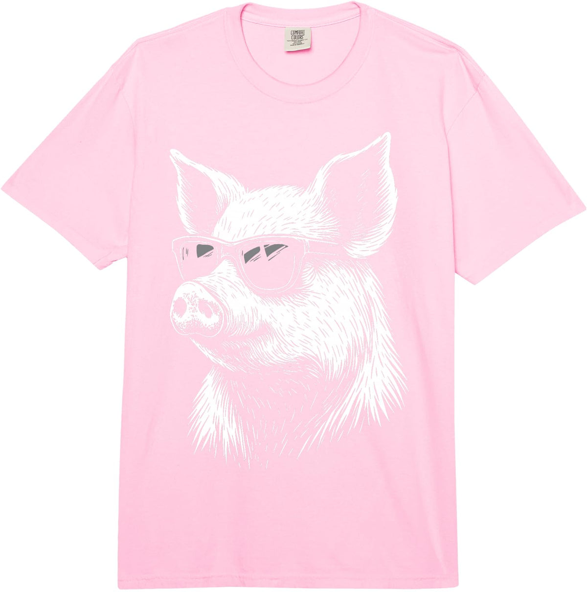 Pig Sunglasses Farmer Comfort Colors Adult Heavyweight T-Shirt - Adult Unisex Pink