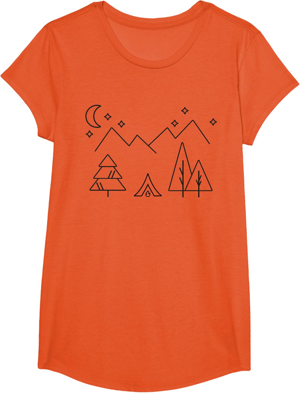 Camping - Minimalist Design with a Tent and Mountains T-Shirt - Girls Orange