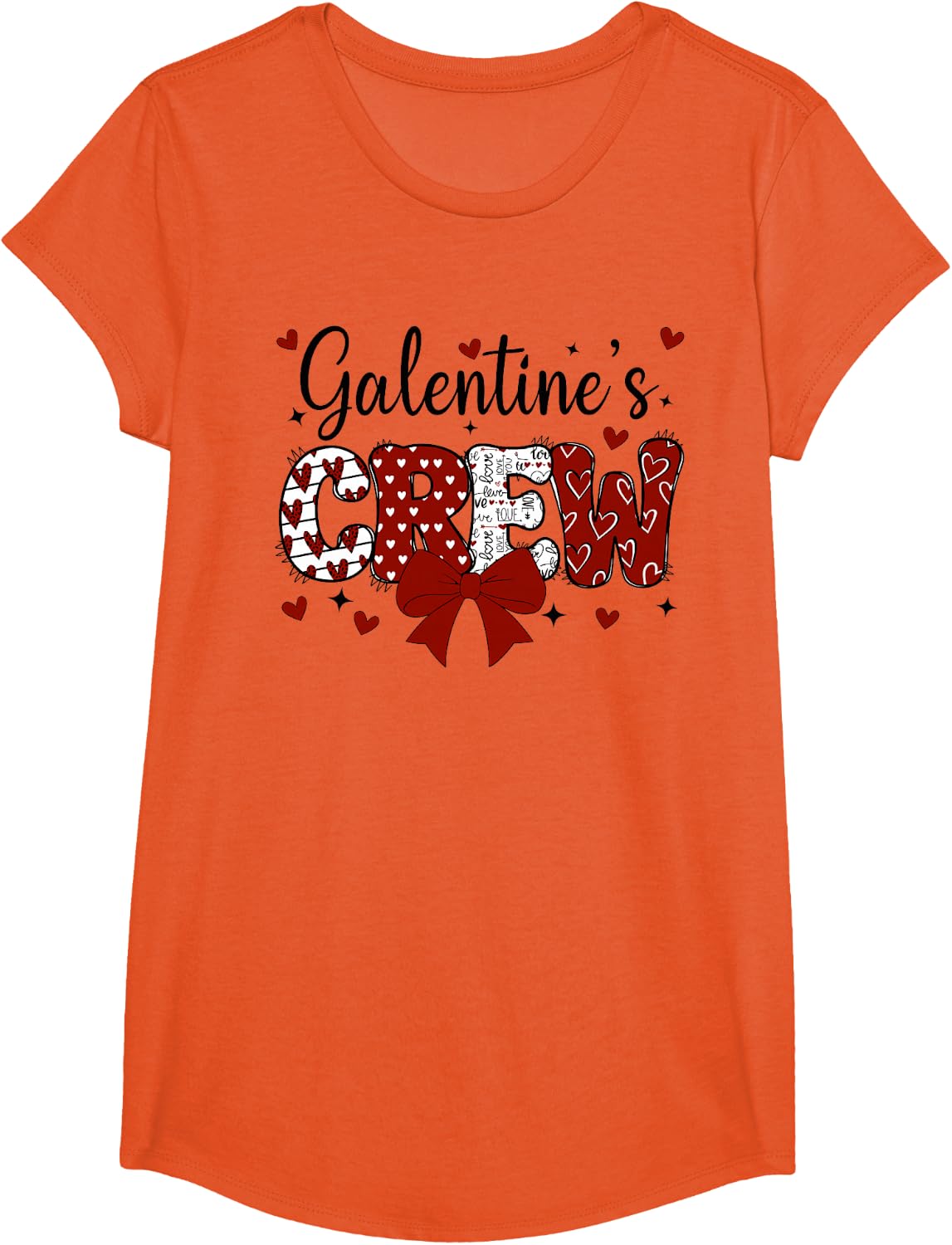 Happy Galentines Day Crew Coquette Bow Women Friends T-Shirt - Girls Orange