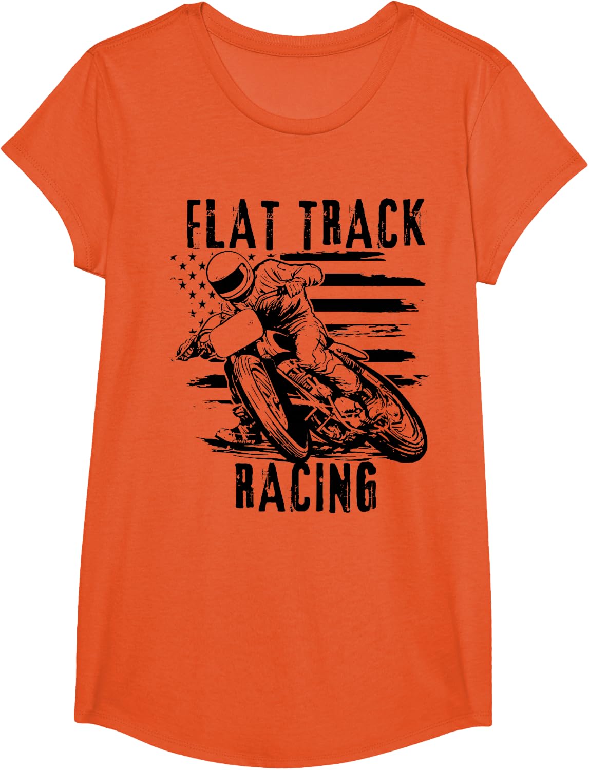 Flat Track Motorcycle Racing American Flag Speedway Dirt T-Shirt - Girls Orange