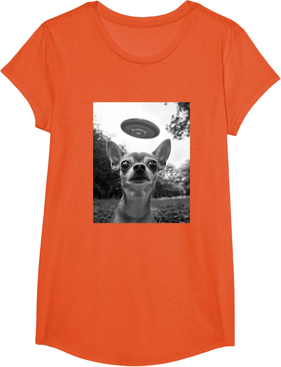 Chihuahua Selfie With Alien UFO T-Shirt - Girls Orange
