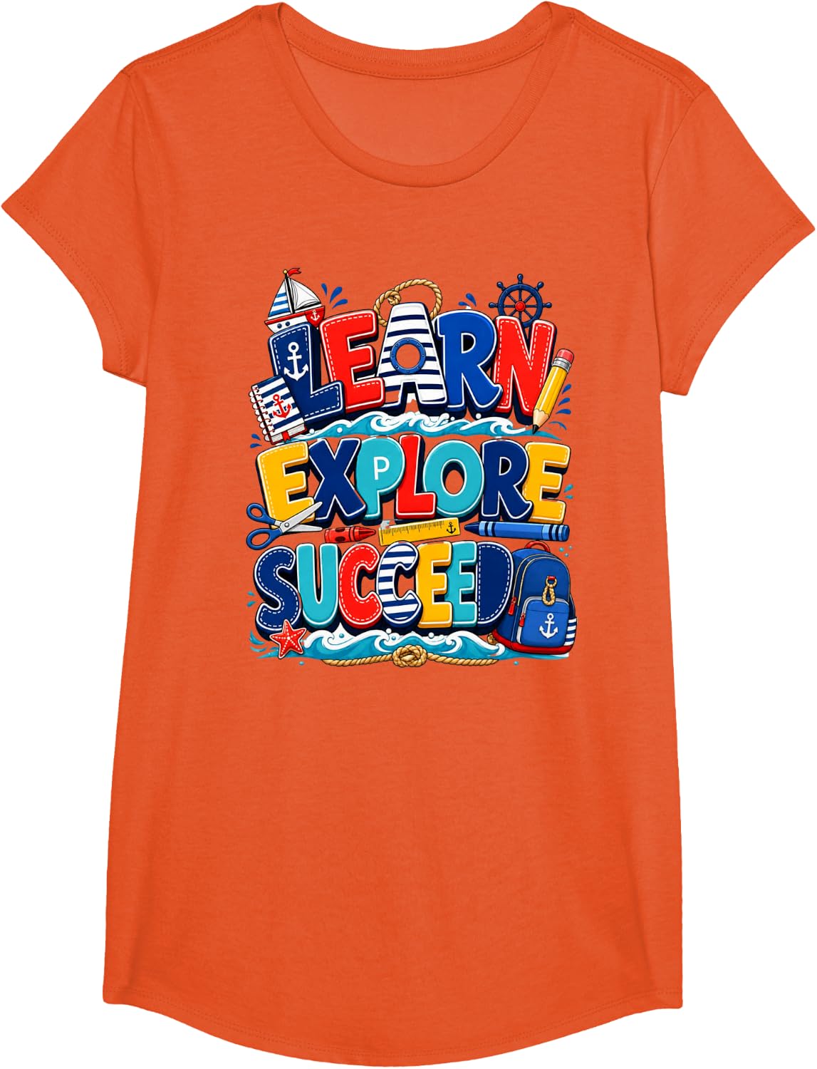 Ready Set Sail Nautical First Day of School Student T-Shirt - Girls Orange