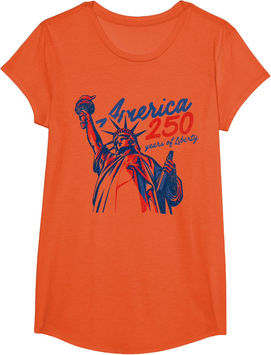 USA 250th Birthday Patriotic Freedom Liberty Statue Vintage T-Shirt - Girls Orange
