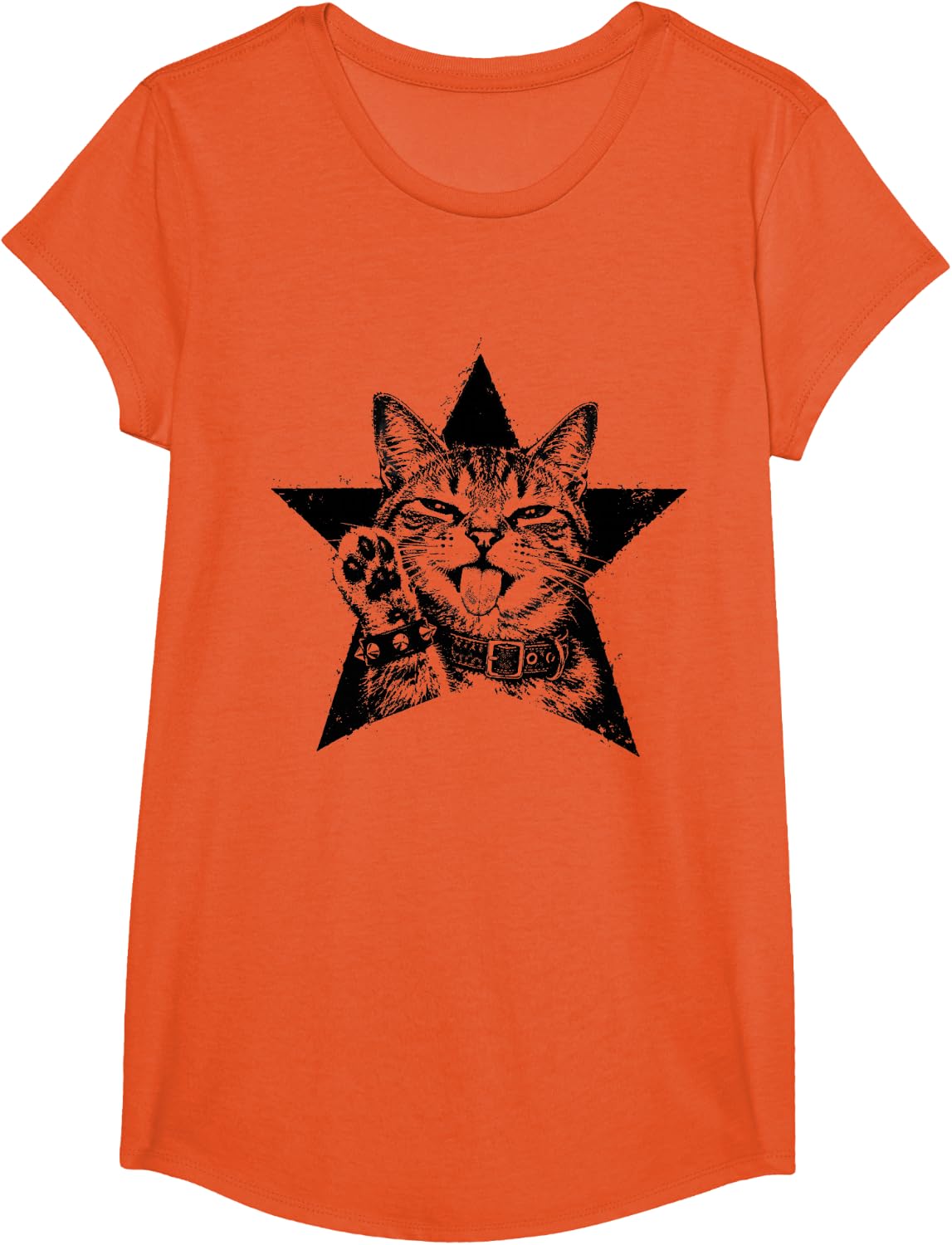 Sassy Cat with Star 2000s Y2k Grunge Aesthetic Punk Kitten T-Shirt - Girls Orange